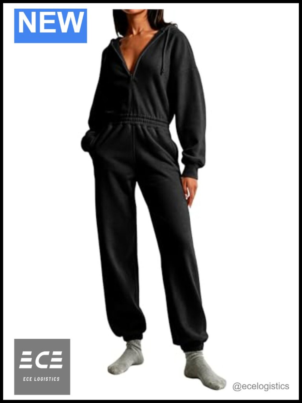 RIATOUR Women's Long Sleeve Half Zip Hoodie Jumpsuit Loose Lounge Set